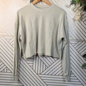 Set Active Women's Waffle Thermal Long Sleeve Shirt Cropped Size Small Khaki